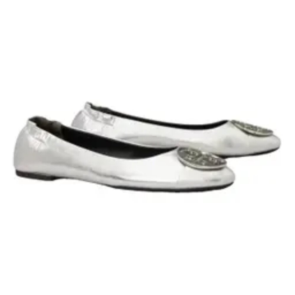 Tory Burch Claire Metallic Leather Ballet Flats. Sz: 8